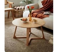 Mesa de centro redonda de madera maciza, diseño moderno de círculo central con base de madera de lazo, perfecta para espacios pequeños, sala de estar u oficina