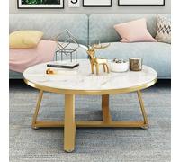 Mesa de centro redonda de mármol con base de metal moderna, almohadillas ajustables para los pies, mesa central para sala de estar (marco dorado de 24 pulgadas + blanco)