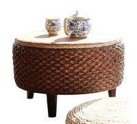 Mesa de centro redonda de ratán de estilo japonés con almacenamiento, hecha a mano, para el hogar y la oficina, color marrón, 43 x 28 cm