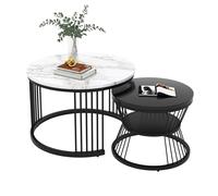 Mesa de Centro Redonda Mesita 2 en 1 Mesa Encajable Diseño de Mármol Brillante Negro Aosom España