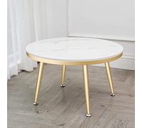 Mesa De Centro Redonda Moderna con Extremo Lateral De Mármol Y Patas De Metal con Almohadilla Ajustable para Decoración De Oficina, 60 X 45 Cm,White Marble-den Legs