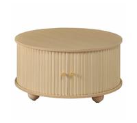 Mesa de centro redonda - sin tamaño - estructura de relieve vertical perimetral, dos puertas correderas, cuerpo de mdf, tiradores metálicos, patas metálicas esféricas, cuatro compartimentos de almacen