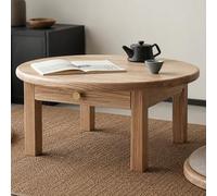 Mesa de centro redonda y baja de fresno macizo, altura 11 pulgadas, con cajón de almacenamiento. Estilo rústico moderno de mediados de siglo, ideal para salón, dormitorio y b Natural wood 70cm/27.6in