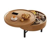 Mesa de Centro Redondas Pequeña Retro con Tablero Giratorio Mesas Auxiliares para Sala de Estar Mesa Baja Salon Negra Moderna para Apartamentos, Casas, Oficinas(Natural,60 * 60 * 43.5cm)