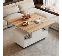 Mesa de centro regulable en altura 100 x 50 x 47,5 cm, con función plegable y 4 cajones, mesa elevadora hidráulica grande y pequeña, mesa de salón móvil con ruedas universales