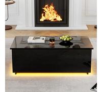 Mesa de Centro Regulable en Altura, mesa Baja Salon Elevable y Extensible 100x50x35 cm Control de APP Mesa Auxiliar Salon con luz y Almacenaje Mesas Centro Baja Cuadrada Negro con Cajones (C, Negro)
