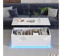 Mesa de Centro Regulable en Altura, mesa Baja Salon Elevable y Extensible 100x50x35 cm Control de APP Mesa Auxiliar Salon con luz y Almacenaje Mesas Centro Baja Cuadrada Blanca con Cajones (C, blanco)