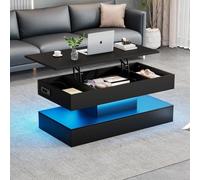 Mesa de Centro Regulable en Altura, mesa Baja Salon Elevable y Extensible 100x50x42 cm Control de APP Mesa Auxiliar Salon con luz y Almacenaje Mesas Centro Baja Cuadrada Negro con Cajones (D, Negro)