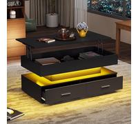 Mesa de Centro Regulable en Altura, mesa Baja Salon Elevable y Extensible 100x50x44 cm Control de APP Mesa Auxiliar Salon con luz y Almacenaje Mesas Centro Baja Cuadrada Negro con Cajones (A, Negro)