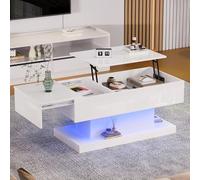 Mesa de Centro Regulable en Altura, mesa Baja Salon Elevable y Extensible 100x50x45 cm Control de APP Mesa Auxiliar Salon con luz y Almacenaje Mesas Centro Baja Cuadrada Blanca con Cajones (B, blanco)