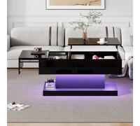 Mesa de Centro Regulable en Altura, mesa Baja Salon Elevable y Extensible 100x50x45 cm Control de APP Mesa Auxiliar Salon con luz y Almacenaje Mesas Centro Baja Cuadrada Negro con Cajones (B, Negro)