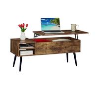 Mesa de Centro Relaxdays con Almacenamiento, 46 x 100 x 40 cm, elevable, 2 Compartimentos, marrón/Negro