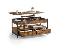 Mesa de Centro Relaxdays, elevable, 2 cajones, 4 Espacios, 48-63 x 100 x 50 cm, Mesa Industrial, marrón/Negro