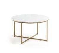 Mesa de centro Sheffield de mármol blanco y patas de acero con acabado dorado, Ø 80 cm
