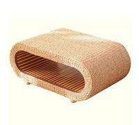 Mesa de centro tejida a mano de mimbre para sala de estar, mesa de acento de perfil bajo, mesa portátil para manualidades, color madera natural, tamaño: 58 x 43 x 34 cm, perfecta para decoración del