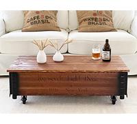 Mesa de centro tipo baúl de madera maciza de nogal - Mesa auxiliar vintage estilo chic gastado