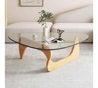Mesa de Centro Triangular Irregular de Vidrio Estilo Moderno de Mediados de Siglo con Extremo Triangular Vintage para Sala de Estar Patio Estudio Base de Madera Maciza