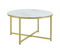 Mesa de centro uppvidinge cristal/acero 45 x ø 80 cm - aspecto de mármol blanco [en.casa]