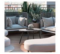 CLP Mesa de Centro Velva I Mesa de salón Ovalada con Base metálica I Mesilla Impermeable para Exteriores o Interior, Color:Negro