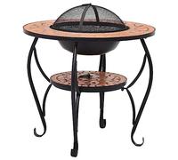 Mesa de chimenea mosaico Terracota 68 cm | Cuenco de acero, 4 pies, rejilla de seguridad, póker, uso de barbacoa al aire libre