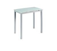 MOMMA HOME Mesa de Cocina Extensible - Modelo CALCUTA Alta - Color Blanco/Plata - Material Cristal Templado/Metal - Medidas 140 x 60 x 98 cm