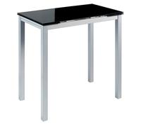 MOMMA HOME Mesa de Cocina Extensible - Modelo CALCUTA Alta - Color Negro/Plata - Material Cristal Templado/Metal - Medidas 140x60x98cm
