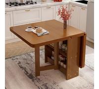 Mesa de cocina plegable con hoja caída, escritorio de comedor de madera maciza, estante de almacenamiento de doble capa y ruedas, mesa de extensión versátil para el hogar, la oficina y el comedor