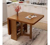 Mesa de cocina plegable de madera maciza, mesa de comedor con estante de almacenamiento de doble capa, escritorio plegable versátil, soporta 400 kg, perfecta para uso en cocina y oficina