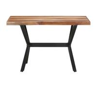 Mesa de comedor 120 x 60 x 75 cm, madera maciza, color miel, estilo | Madera de acacia y caucho, estructura de acero con cruz de acero, acabado a mano, color miel, cocina y comedor