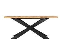Mesa de comedor 180x90x76 cm Madera maciza de mango en bruto con marco de | Madera maciza de mango rugosa, estructura de acero, diseño industrial, comedor, cocina, montaje sencillo, grano único