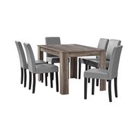 Mesa de comedor + 6 sillas forssa mdf y polipiel 140x90x77cm - roble antiguo + gris claro [en.casa]