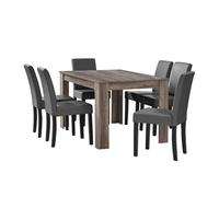 Mesa de comedor + 6 sillas forssa mdf y polipiel 140x90x77cm - roble antiguo + gris oscuro [en.casa]