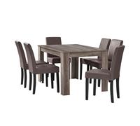 [en.casa] Conjunto de Mesa Comedor Forssa 140 x 90 x 77 cm + Set de 6 Sillas de Polipiel 90 x 42 x 48 cm Juego de Meubles de Comedor MDF - Roble Antiguo + Marrón