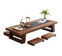Mesa de comedor baja, mesa rectangular de madera maciza con 4 taburetes, capacidad de carga de 660 libras para sala de estar y salas de recepción, estilo zen