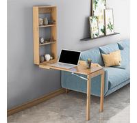 Mesa de comedor compacta, mesa de cocina extensible, escritorio plegable para montar en la pared, estación de trabajo de madera con estantes, multifuncional y plegable.