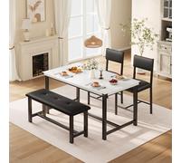 Mesa de comedor con 2 sillas, banco, juego de comedor rectangular de 4 piezas, con silla de piel sintética y mesa de comedor de madera, juego de mesa de cocina para espacios pequeños, comedor, salón