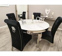 Mesa de comedor con parte superior de piedra sinterizada de mármol, elegante juego de comedor para un aspecto sofisticado