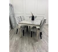 Mesa de comedor con parte superior de piedra sinterizada de mármol, elegante juego de comedor para un aspecto sofisticado