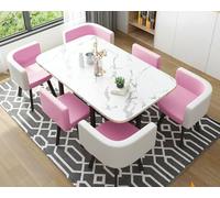 Mesa de Comedor Conferencias de 7 Piezas y 6 sillas, Mesa de Cocina Reuniones, combinación de Muebles Modernos(Pink)