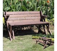 Mesa de comedor convertible 2 en 1 y banco de jardín, juego de muebles de patio plegable con agujero para sombrilla para patio, porche, terraza