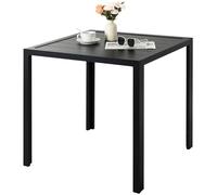 Mesa de comedor cuadrada de aluminio para exteriores, 75 x 75 cm, resistente a la intemperie y al óxido, mesa de comedor de metal para exteriores para patios y balcones, tablero negro de 11 cm de
