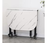 Mesa de comedor de hojas de madera, mesa de comedor plegable con 6 ruedas, mesa de cocina plegable con soporte de acero de carbono, muebles de ahorro de espacio extensible plegable, plegable en 3