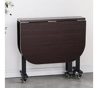 Mesa de comedor de hojas de madera, mesa de comedor plegable con 6 ruedas, mesa de cocina plegable con soporte de acero de carbono, muebles de ahorro de espacio extensible plegable, plegable en 3