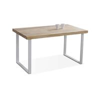 Mesa de comedor de madera de roble salvaje y patas metálicas en blanco 140x80 cm natural roble salvaje - blanco 140x80 cm
