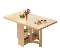 Mesa de comedor de madera maciza con doble estante de almacenamiento, versátil mesa de cocina plegable para comedor, oficina o cocina, se puede convertir fácilmente en 3 formas, soporta hasta 400 kg