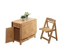 Mesa de comedor de madera maciza con ruedas y cajón, juego de 5 piezas de granja que ahorra espacio para cocina y espacios pequeños