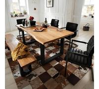Mesa de comedor de madera maciza, mesa de cocina, diseño Live Ed para 2 a 8 personas, parte superior de 2 pulgadas de grosor, perfecta para comedor y cocina