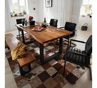 Mesa de comedor de madera maciza, mesa de cocina Recu, diseño Live Ed para 2 a 8 personas, parte superior resistente de 2 pulgadas de grosor, perfecta para comedor, cocina o decoración rústica