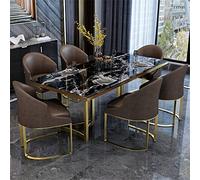 Mesa de comedor de mármol con marco dorado, elegante base rectangular de doble pedestal para muebles elegantes de cocina y comedor, decoración moderna del hogar