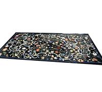 Mesa de comedor de mármol negro con incrustaciones de piedra preciosa de aspecto natural, para patio, sofá, decoración de muebles de restaurante y hotel, 36 x 72 pulgadas